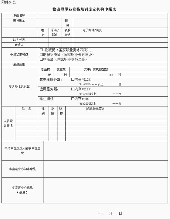 物流师职业资格培训鉴定机构申报表_职业培训