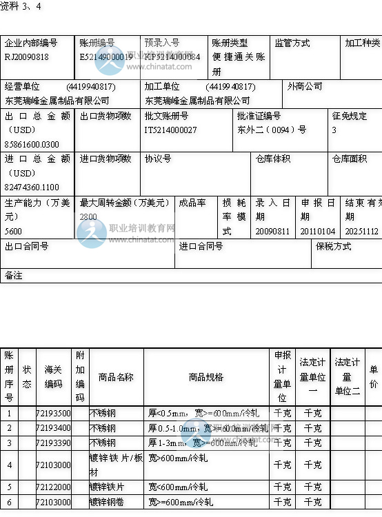 2012年全国统一报关员考试真题及答案-报关单