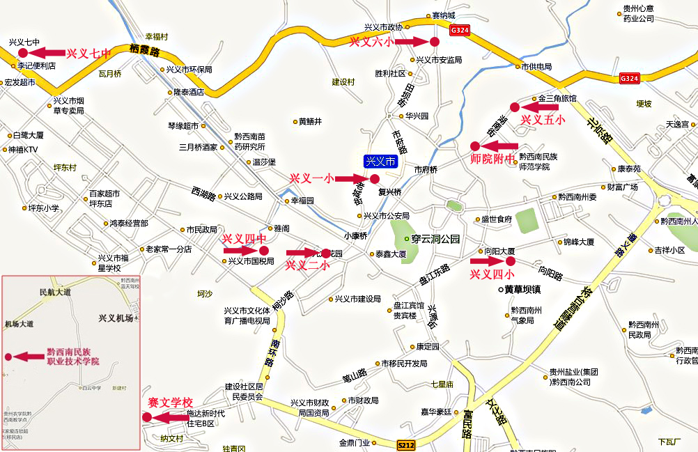 贵州省黔西南州2013年公务员笔试考点地图及