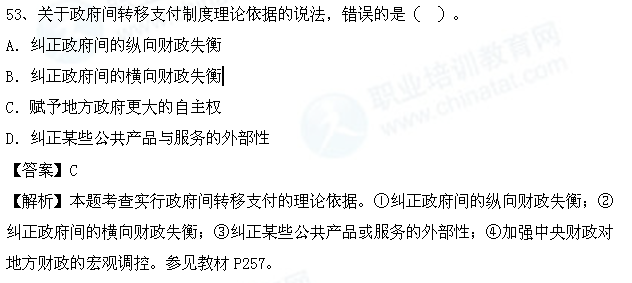 2013年中级财税考试热点:行政府间转移支付的