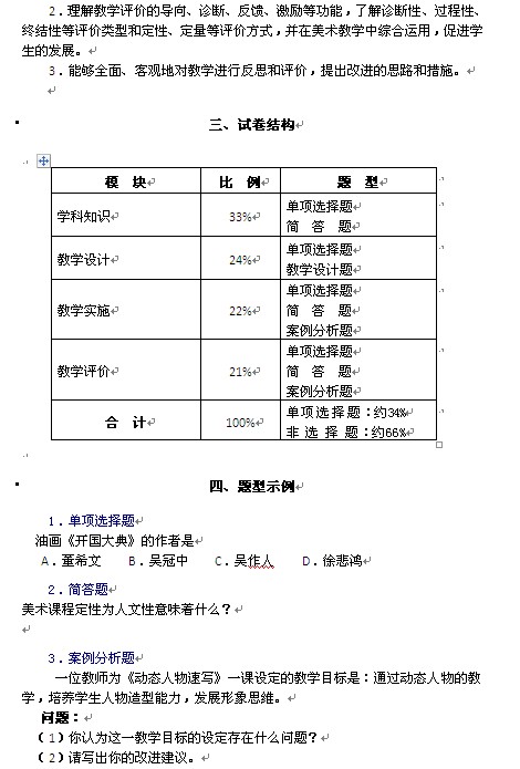考教师资格考试笔试大纲:《美术学科知识与教