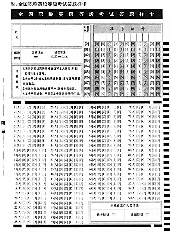 全国职称英语等级考试答题样卡_职业培训教育