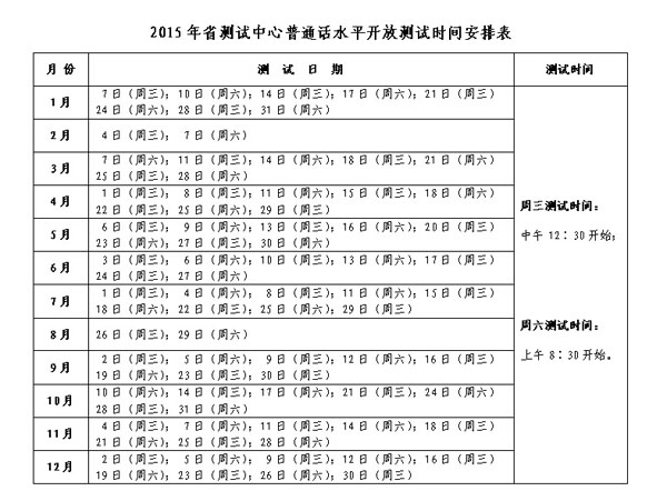 2015年全年湖南普通话考试报考时间安排