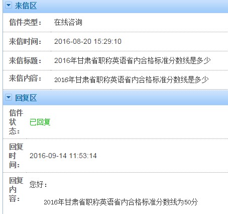 甘肃地区2016年职称英语考试合格标准分数线